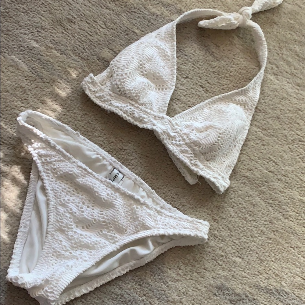 Rampage white crochet halter swim set
